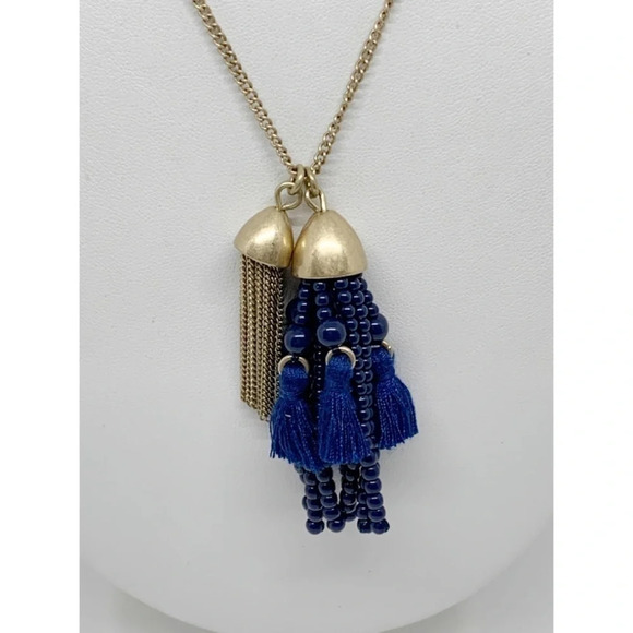 J. Crew Navy Tassel Gold Necklace - Picture 1 of 3